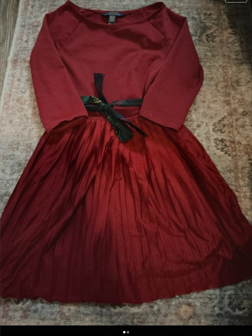 Polo by Ralph Lauren Deep Burgundy Pleated Holiday Dress with Sash
